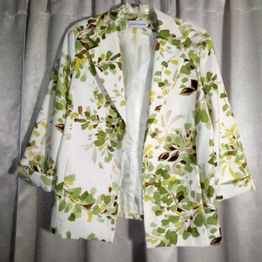 Alfred Dunner Open Front White Cream Jacket with Watercolor Branches Siz…